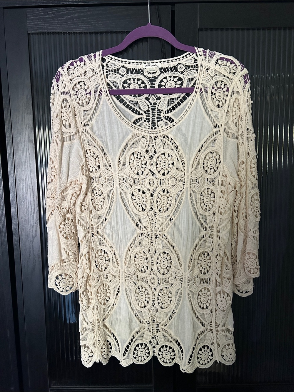 Ultra Pink Cream Crochet Tunic Top